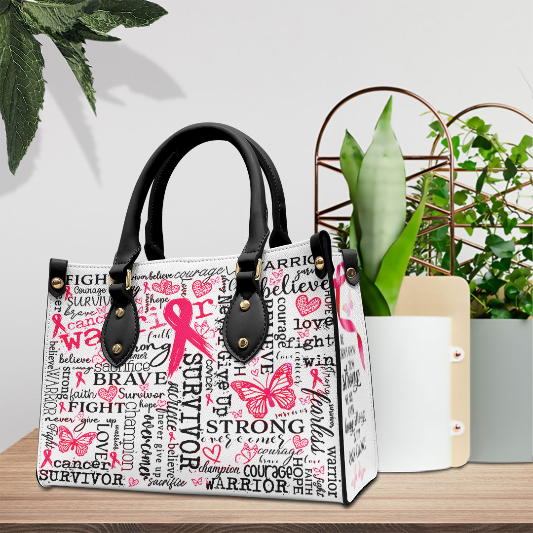 Breast Cancer Awareness Personalized Style Leather Handbag