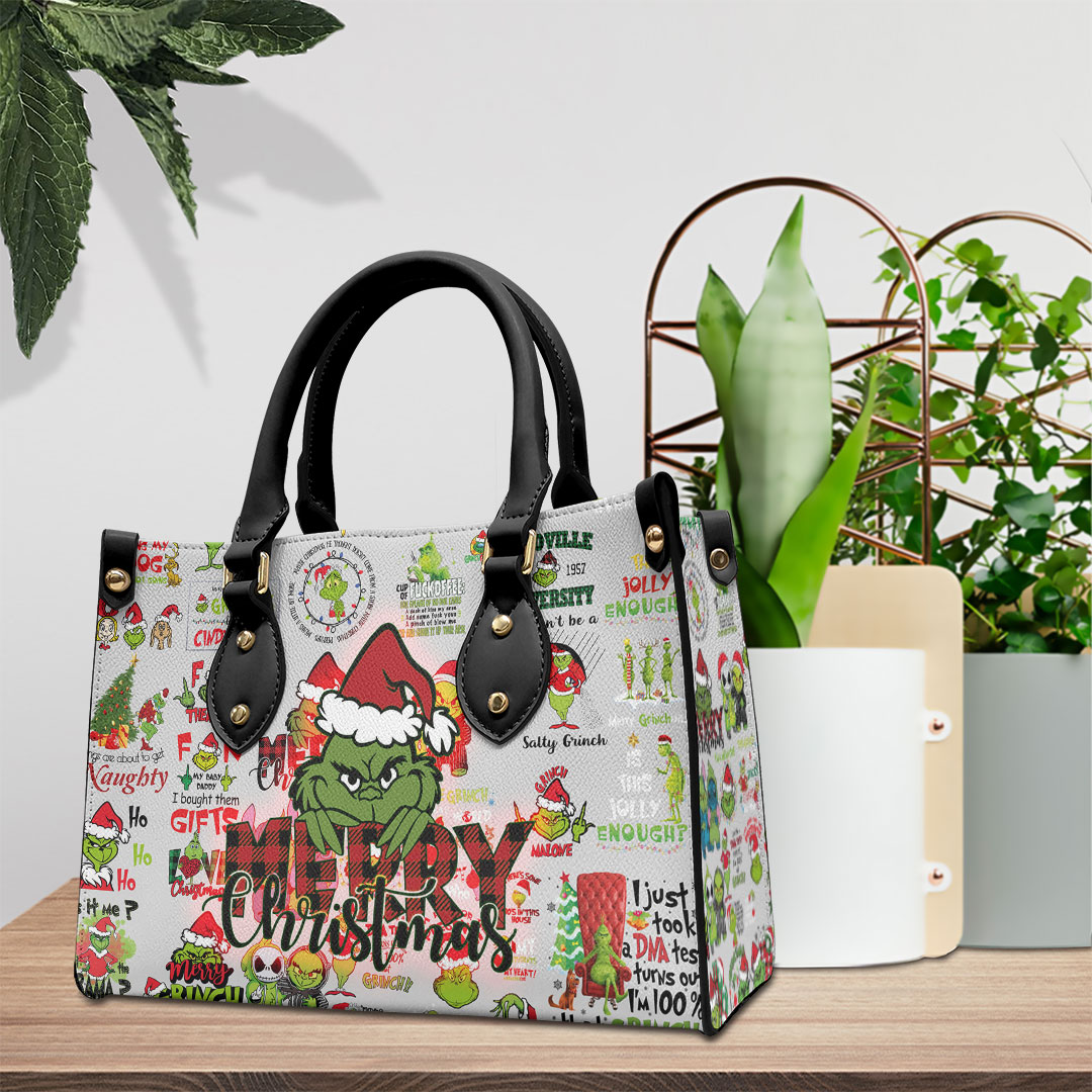 The Grinch Movie Personalized Style Leather Handbag